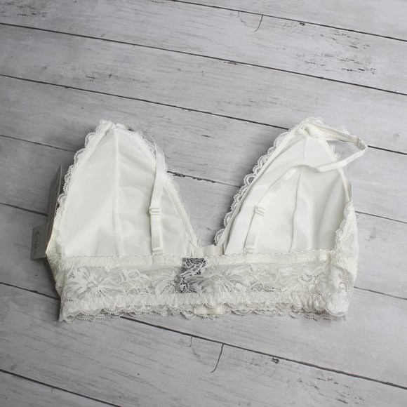 Rene Rofe Women's Off White Lace Bra Size L Padded Wire Free Front Hook - Picture 9 of 9